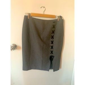 Grey Pencil Skirt with Black Laced Detailing